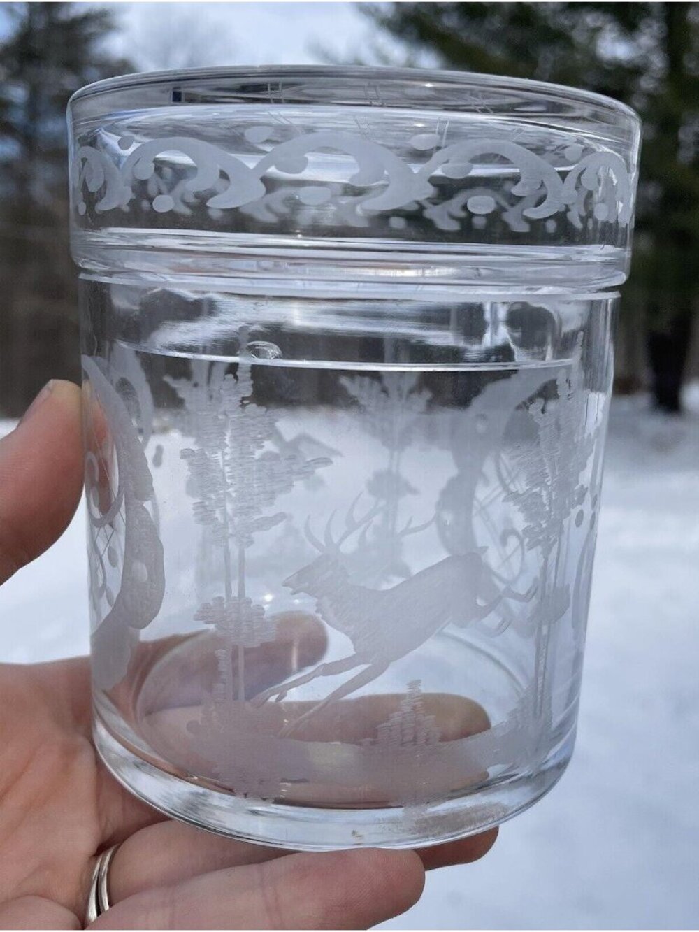 Vintage Tiffany & Co. West Germany Etched Clear Glass Canister Jar Bohemian